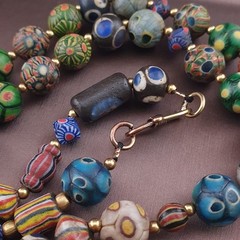 Ancient Venetian Style Mix Gabri Glass Beads Necklace 26in 10.7–13.7mm