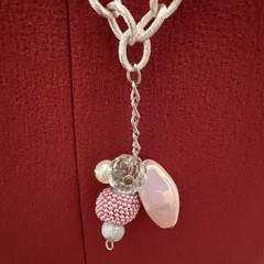 Vintage Glass/Acrylic/faux Peal/ metal Beaded Silver Tone Chain 30”Necklace