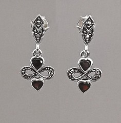 Sterling Silver Garnet Markasite Heart Stud Earrings 925 Silver 1.4x2cm 9927920