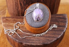 JTV Oval Natural Amethyst Floral Pendant Necklace Sterling Silver Adj Length