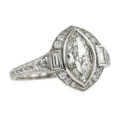 Vintage Art Deco Lab-Created Diamond Milgrain Wedding 14K White Gold Finish Ring
