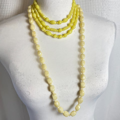 Two Vintage West Germany Necklaces Yellow Off White Lucite Plastic 3 Strand Long
