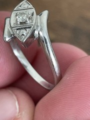 Antique Art Deco 14k Solid White Gold Diamond Engagement Ring! Sz 4.5-2.3GR!