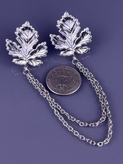 Large Maple Leaf Collar Double Chain Shirt Sweater Blouse Silver Tone 5″ Long