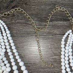 Vintage MCM White 7 Strand Chunky Statement Necklace BIB 30in Long Acrylic Beads