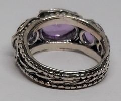 vintage Sterling Silver 3 purple Amethyst Ring OR PAZ signed PZ Israel size 8