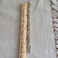 Vintage Women’s Abalone Shell Chain Link Bracelet Silver Tone 7″