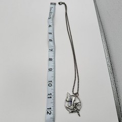 Vintage 90s Silver Tone Enamel Fairy Pendant Necklace Ball Chain Boho Jewelry