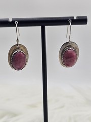 Vintage M.O. Sterling Silver Pink Rhodonite Drop Earrings 6g