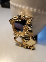 Vintage AJC Gold Tone Art Deco Fancy Lady Vanity Mirror Brooch Pin