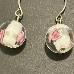 Lot Of 2 Beaded Dangle Drop Ball Earrings Blue Pink Floral Boho Spring Time