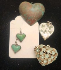 Vintage Heart Pendant / Pin Earring Lot Mixed Materials And Styles