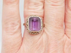 ANTIQUE 14K WHITE & YELLOW GOLD FILIGREE AMETHYST STONE RING SIZE 7