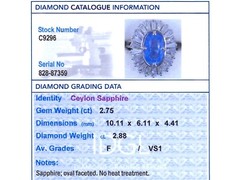 2.75Ct Ceylon Sapphire and 2.88Ct Diamond, 18k White Gold Cluster Ring