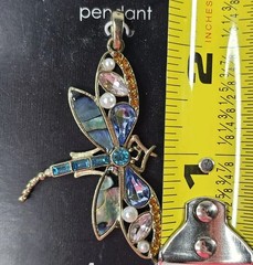 Dragonfly Pendant Abalone & Rhinestones Nickel Free Hildie & Jo