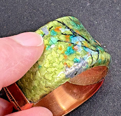 Vintage Matisse Renoir Green Enamel Copper Hinged Bracelet ~ FREE Shipping