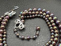 Vintage Rainbow Oil Slick Bead 3 Multi Strand Statement Layered Necklace