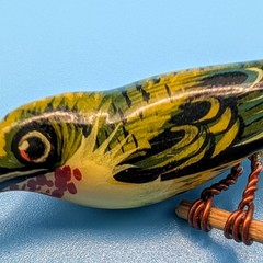 Takahashi Bird Pin Brooch Carved Female Anna Hummingbird Vintage Signed Box