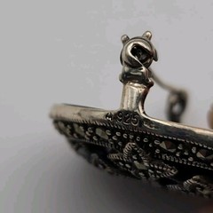 Vintage Art Deco Markasite Round Geometric Domed Sterling Silver 925 Brooch Pin