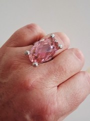 Vtg Faceted Pink Topaz Quartz Statement Ring & Pendant Set Sz 8 Sterling Silver