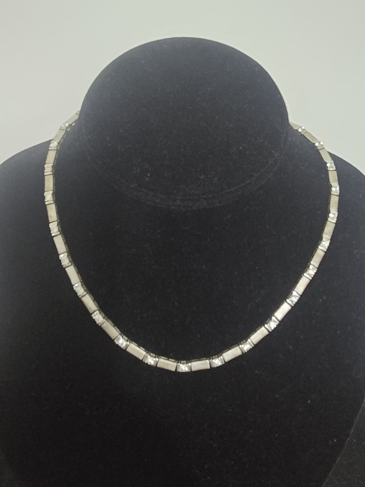 VINTAGE TENNIS BRILLIANT STERLING SILVER 925 LINK NECKLACE 16.25″ SPARKLES