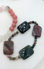 Gemstone Stretch Bracelets Lot Rhodonite Quartz Agate Stone Bracelets 2 Pc