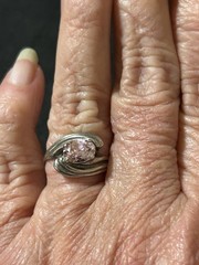 Vintage 925 Sterling Silver Oval Pink Cubic Zirconia Wide Swirl Setting Size 7