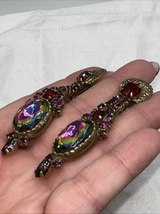 VTG Juliana D&E Heliotrope Watermelon Demi Parure Brooch Clip Earrings