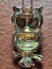 Vintage Coro Green Glass & Enamel Duette Owl Pin With Earrings