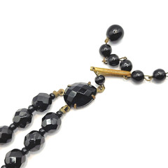 Black Glass Bead Necklace Double Strand West Germany Vintage 1950 1960s 16 Inch