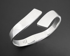 56g Hinged Modernist Heavy Vtg 950 Sterling Silver Curve Bar Chunky Bracelet