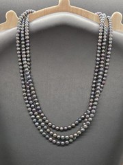Vtg 3 Strand Purple Dark Grey Opalescent Pearl Necklace Sterling Silver Clasp 24