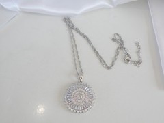 Vintage Style Sterling Silver 925 Baguette Starburst CZ Large Pendant Necklace