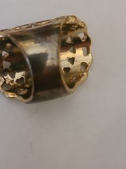 Vintage Blue And White Bead Crystal Mosaic Openwork Gold Plated Saddle Ring
