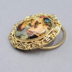 Vintage Scarf Slide Victorian Couple Gold tone 1.5 in