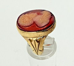 Antique 14Kt Solid Yellow Gold Heavy Carnelian Cameo Bearded Man Ring 10g S11