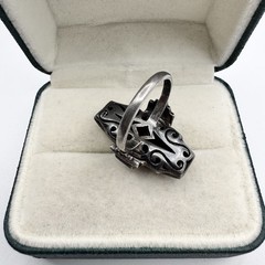 Vintage Art Deco Sterling Silver Marcasite Black Onyx Ring Size 5.25 READ