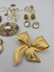 Vintage Gold Tone Costume Jewelry Lot Mixed Materials Wearable Hoops Enamel…