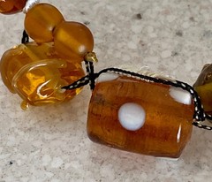 Vintage Amber Color Glass Bead Necklace on Silk Strand Hand Made 24″ Statement
