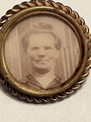 Antique Miniature Mourning Roped Gold-tone Brooch C Clasp Pin Faded Photo Woman