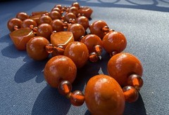 Vintage 100g Cherry Orange Catalin Bakelite Art Deco Mixed Bead Necklace 31”