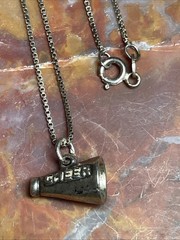 Vintage Sterling Silver Cheer Horn Pendant Necklace 17”