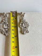 Vintage Swarovski Brand Rhodium Plated Crystal Chandelier Dangle Clip Earrings