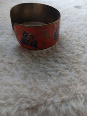 Copper Enamel Indian Bracelet With Floral Design
