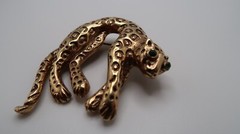 Vintage 4.5cm Gold Leopard Cheetah Moveable Tail Brooch Pin BB14