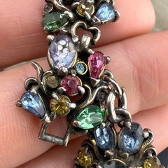 Vintage Hollycraft Rhinestone Bracelet Fruit Salad Silver Tone 7”