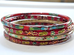 CLOISONNE ( LOT OF 4 ) GLASS FLORAL LEAF VARIOUS COLORS BANGLES BRACELETS