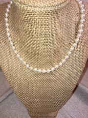 Carol Lee Knotted Single Strand Faux Pearl Clasp Necklace Gold Tone Signed