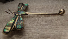 VTG 1960’S ALPACA MEXICO SILVER 2 1/4″ SLEEK DRAGONFLY LUSTER ABALONE SHELL PIN