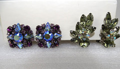 Lot of 5 pr Vintage Rhinestone Earrings, 4 Clip-on, 1 Screw-back Various Colors
